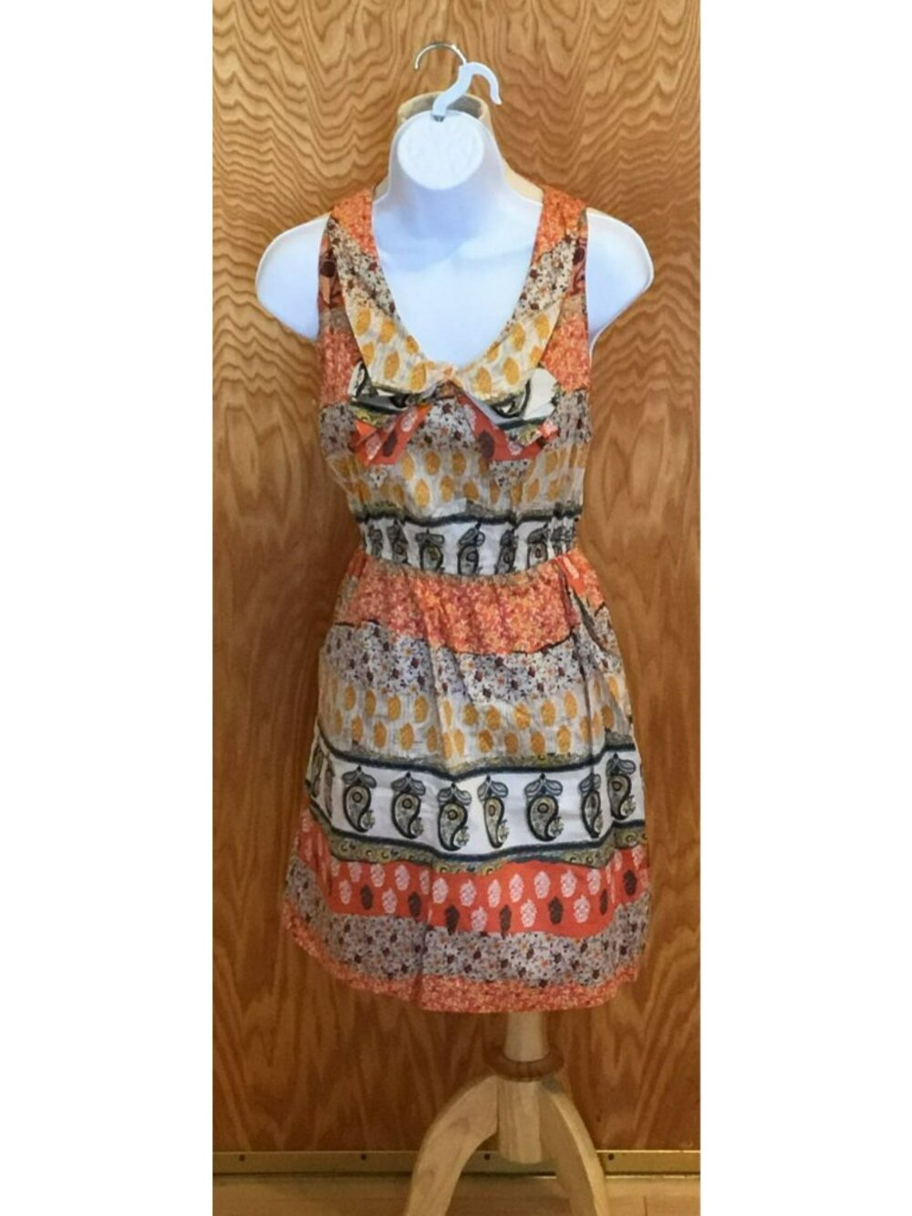 Y2K Forever 21 Boho Print Sleeveless Dress W/ oversized statement collar